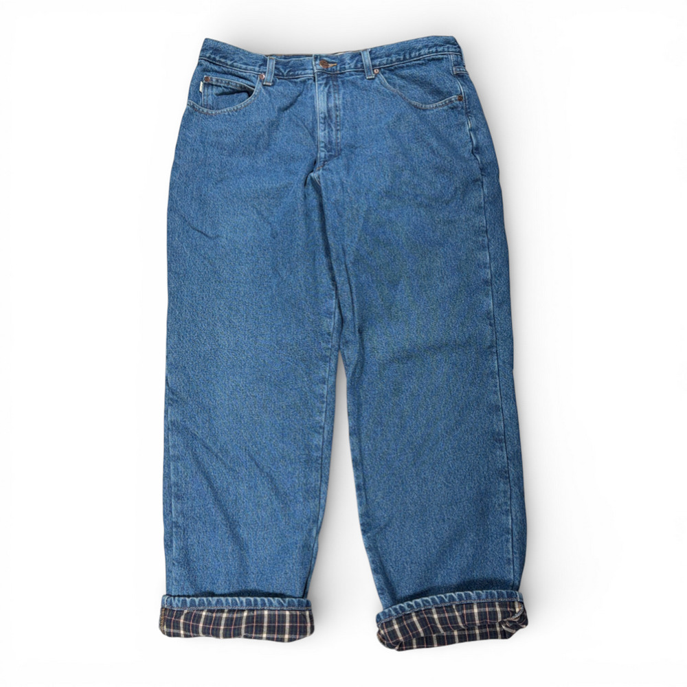 LL Bean Jeans Mens 36x29 Blue Plaid Flannel Lined Cotton Dark Denim 37x29 Tag
